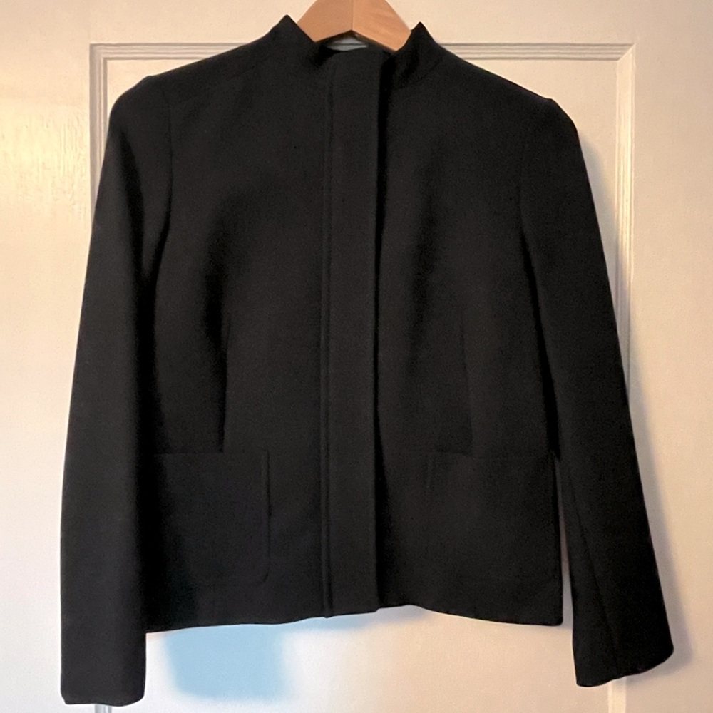 Massimo Dutti minimalist moto stand collar ponte structured jersey jacket